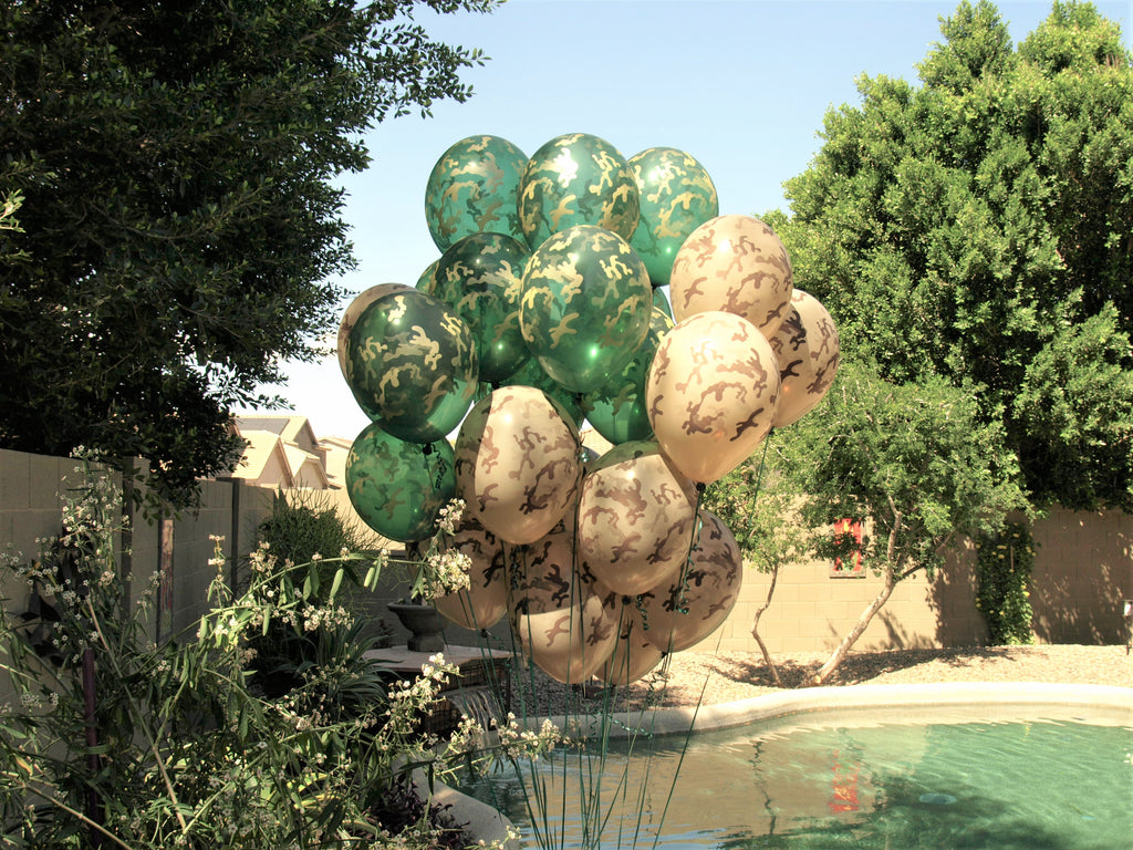 Green Camouflage Balloons. 24Pk